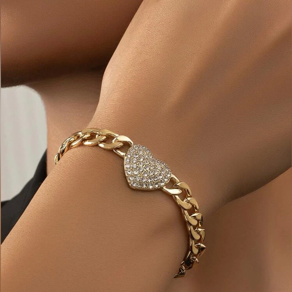 Rhinestone Heart Decor Bracelet Gift Party Love Beautiful Jewelry